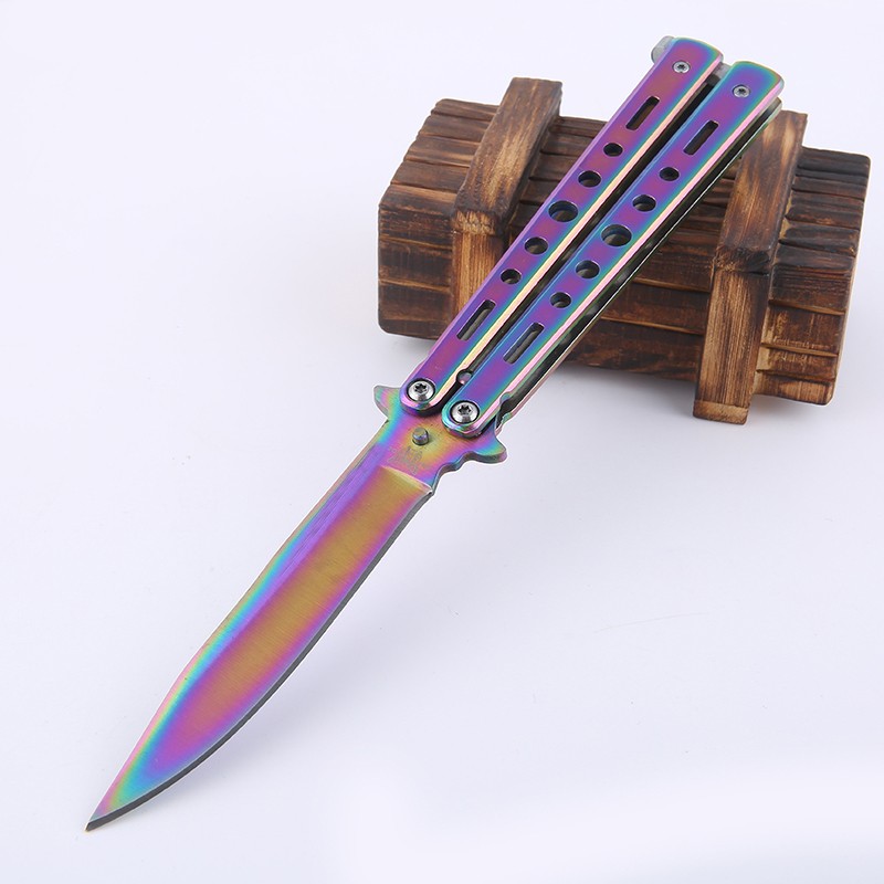 户外刀具26s蝴蝶甩手刀折叠蝴蝶练习刀训练表演小折刀钢本色开封