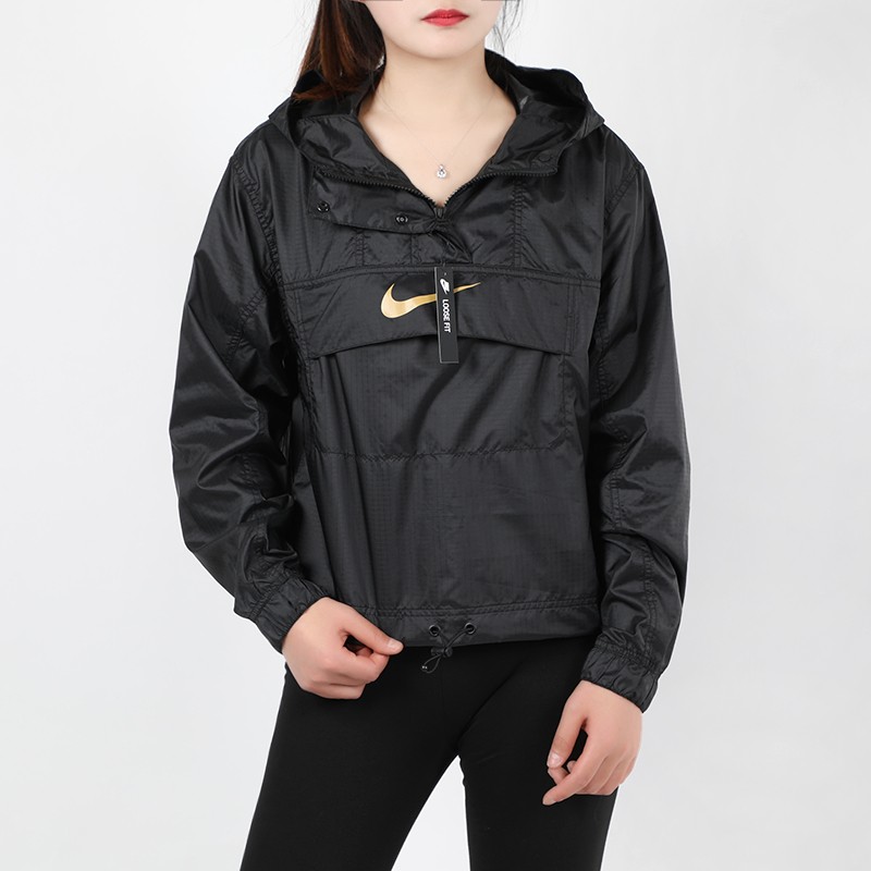 nike耐克女装夏季新款运动上衣半拉链拼接连帽梭织透气快干时尚休闲