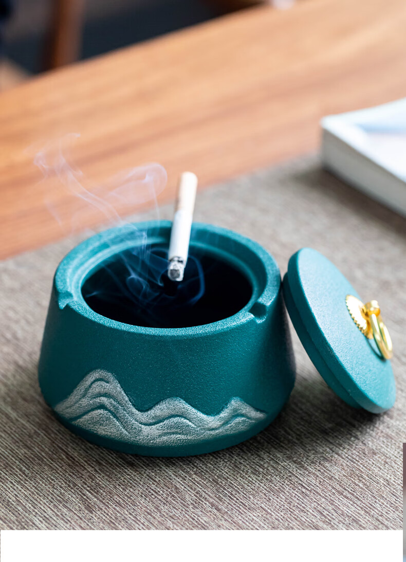 创意个性陶瓷烟灰缸家用办公室客厅大号烟灰盅装饰带盖酒店民宿防飞灰