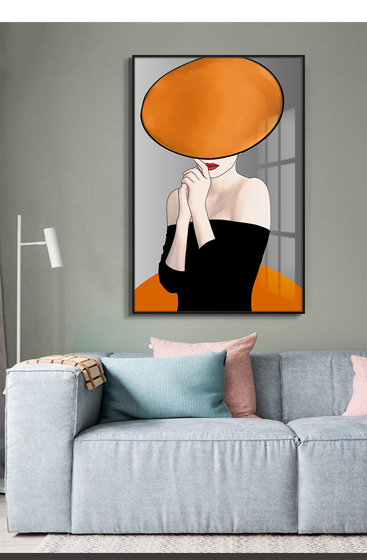 美女挂画性感美女装店装饰画时尚性感美女暖色调餐厅挂画橙色简约网红