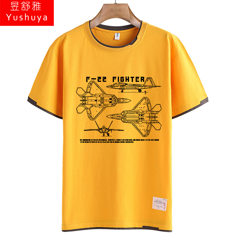 飞机假两件短袖t恤衫男半袖衣服 yf-22黑色直喷 m【图片 价格 品牌