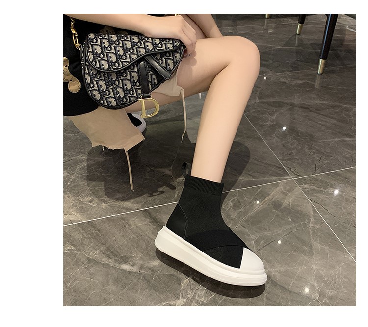 春秋平跟针织运动鞋弹力袜子鞋透气新款网红女鞋超火高帮休闲运动袜靴