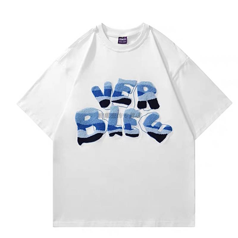 takeoff咖喱刺绣短袖上衣宽松夏圆领字母情侣t恤街头潮休闲百搭 黑色