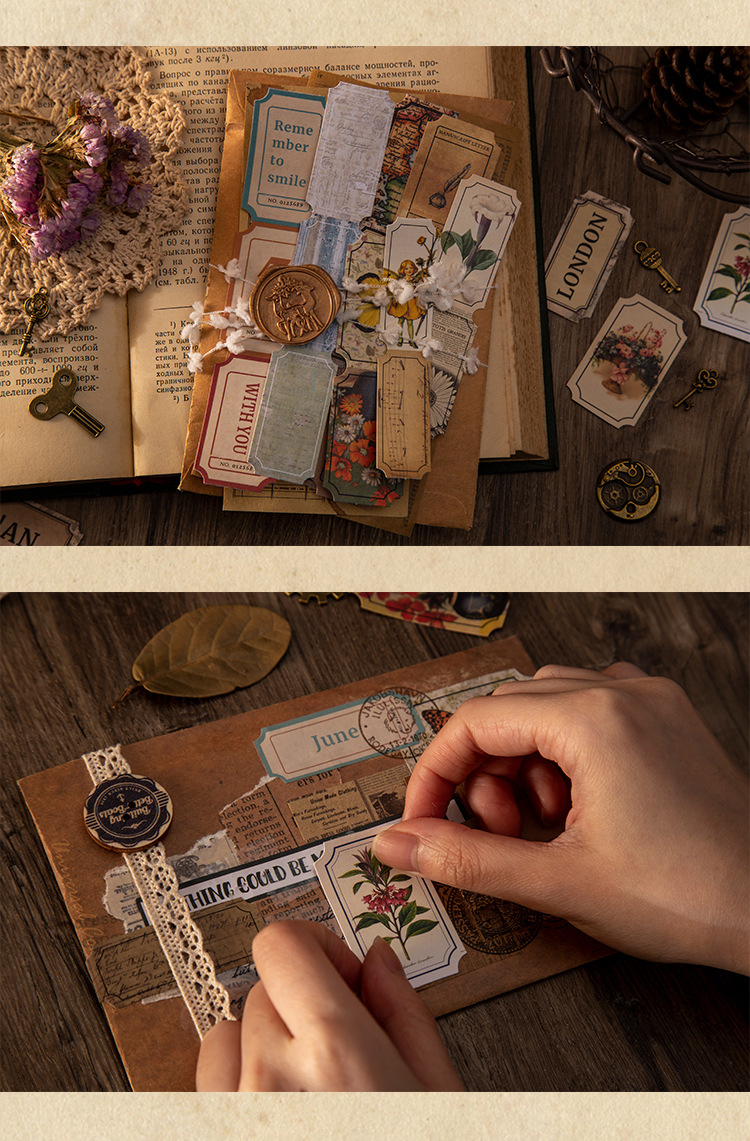 顽意屋 岁月回廊系列复古素材贴纸包 复古异形手帐diy装饰贴画 日付