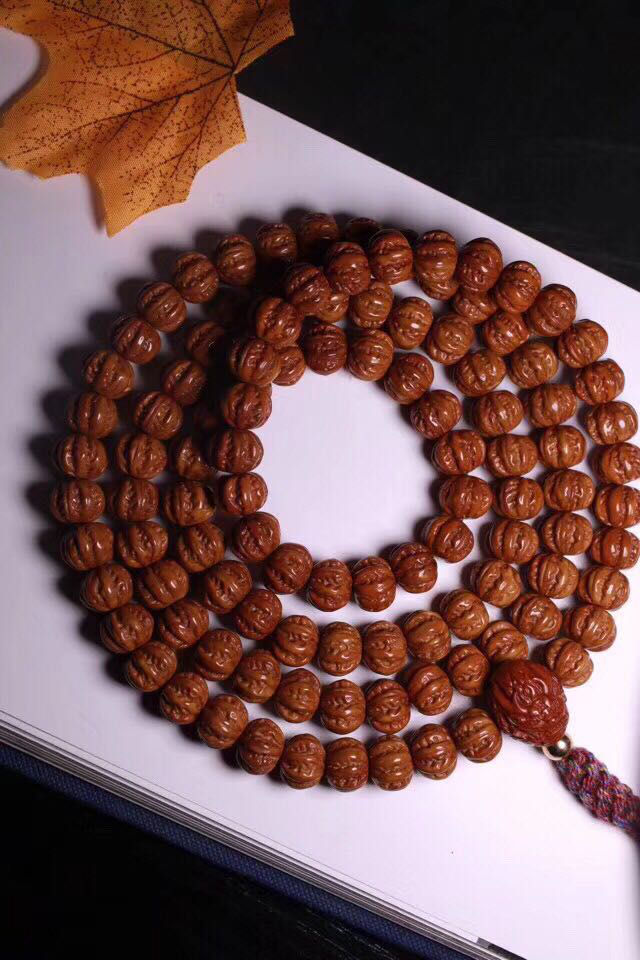 紫金鼠雕刻京八棱核桃108颗脖挂小核桃脖挂紫金鼠108佛珠念珠8mm