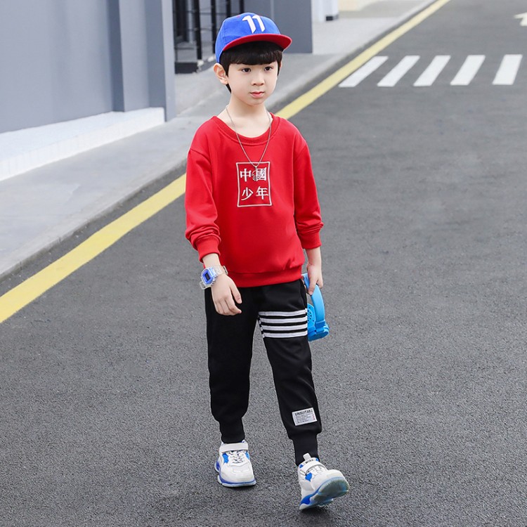 童装中国潮个性帅气男童春秋季卫衣服运动裤两件套装中童大童小男孩潮