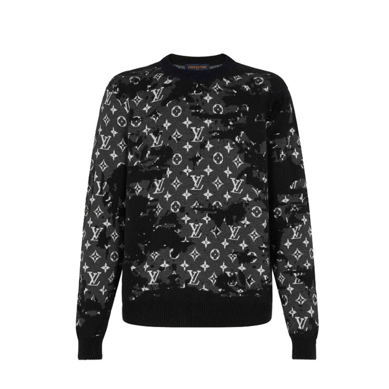 威登lv男装卫衣运动衫羊毛圆领长袖奢侈品monogram图案1a8gyd 黑色 m