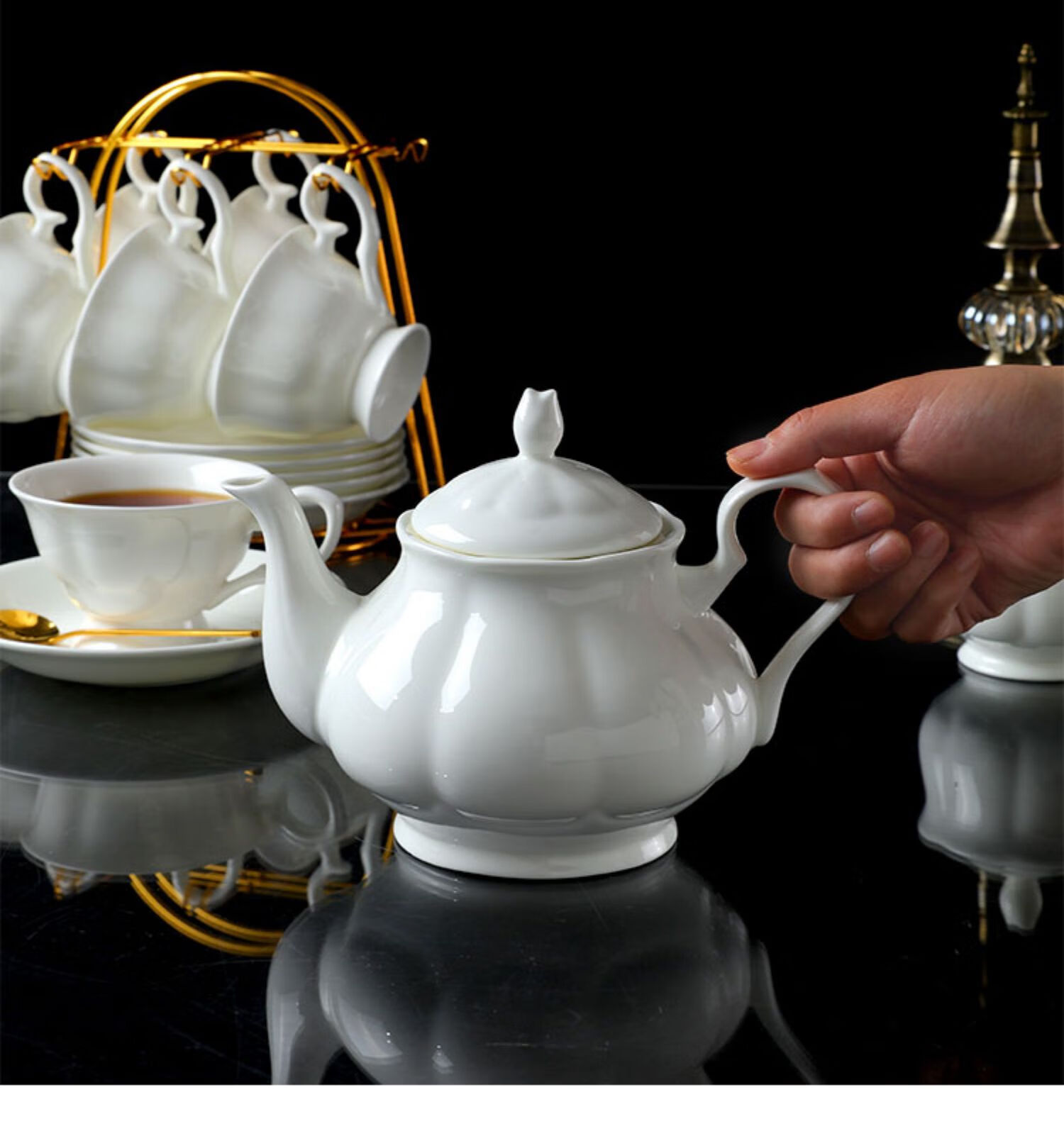 天喜同款陶瓷咖啡壶茶壶奶壶茶壶凉水壶餐厅酒店泡茶壶花茶壶大号容量