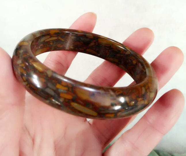 女娲石手镯 精美五彩竹叶青女娲石手镯sn3268 内经60mm-62mm