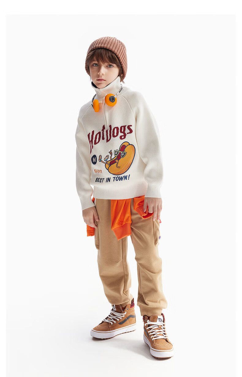 MQD Boys' Sweater, Autumn And Winter Style, Lapel Collar, Contrasting Color Knit Cardigan, Retro Academic Style, Warm Coat, Navy Blue, Size 130 11
