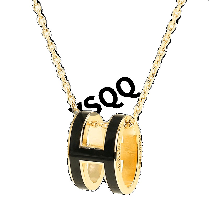 爱马仕(hermes) 项链 女 白金项链 pop项链经典项链女士h椭圆吊坠黑色