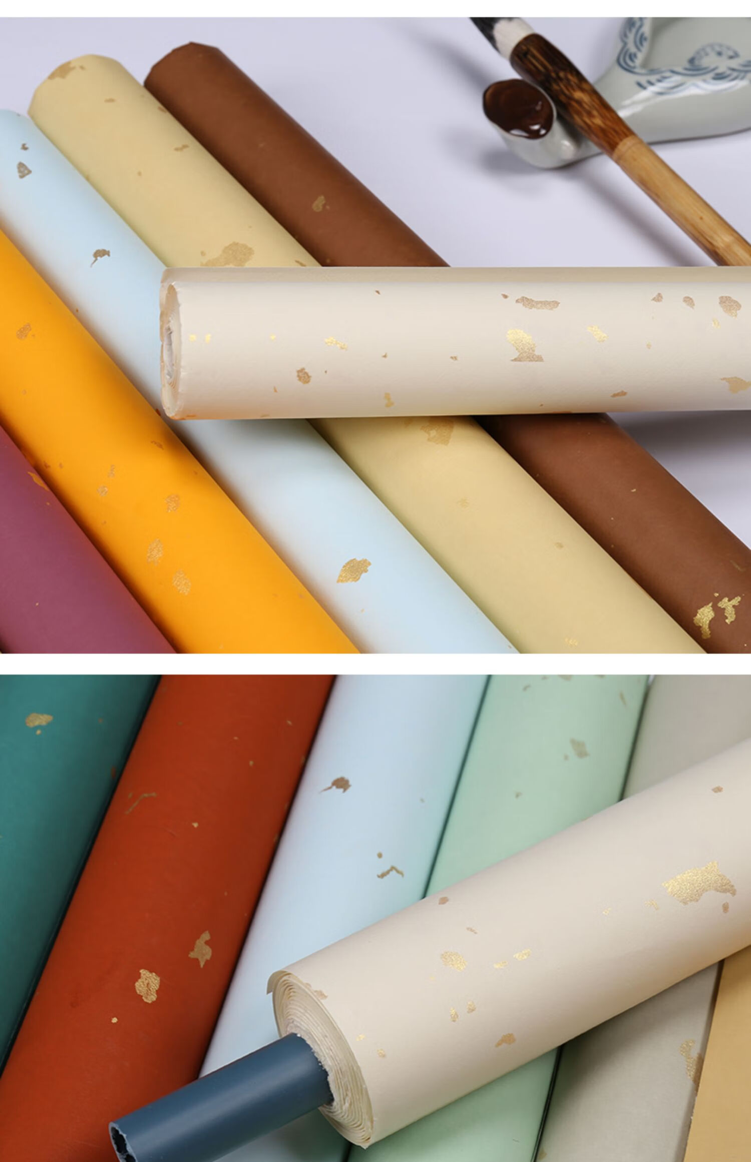 蜡染洒金宣纸四尺条屏六尺对开半生熟手工色大片金毛笔书法作品比赛