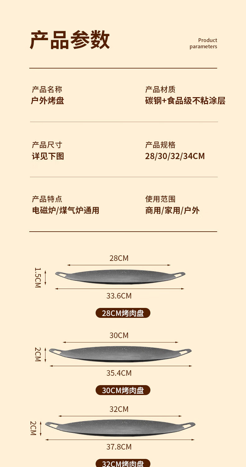 EWIWE多用型烤盘户外型不粘防滑煎烤盘不粘30cm通用通用型盘烤盘麦饭石不粘燃气灶电磁炉通用 30cm煎烤盘/炉具通用型详情图片15