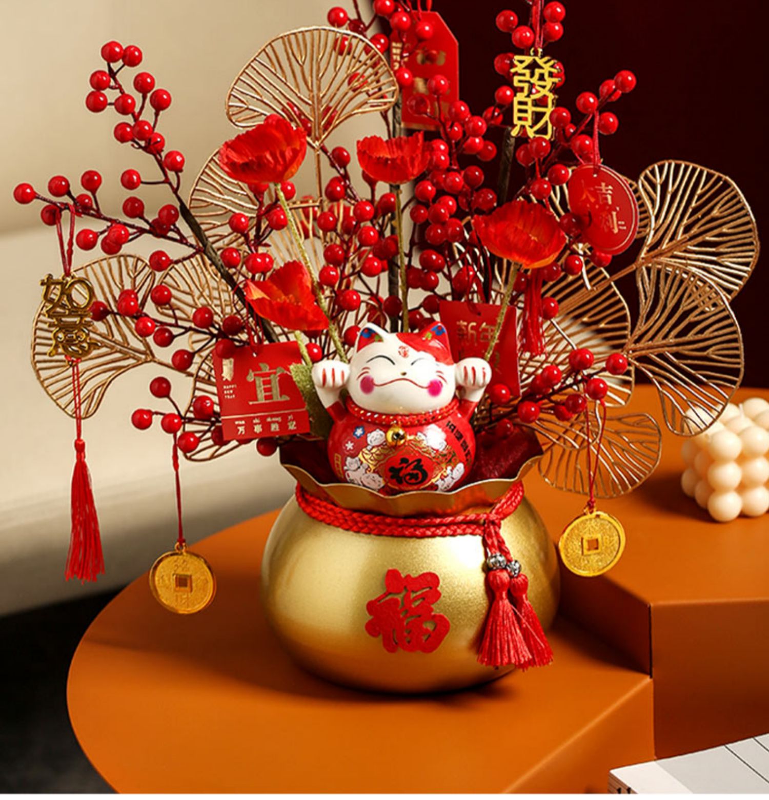 桌面摆件过年摆饰客厅搬家乔迁新居前台春节装饰礼品新年快乐中号手工