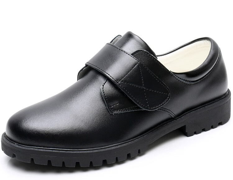 男孩皮鞋儿童皮鞋黑色成人中大学生男士男孩青年学校休闲绑鞋带二层