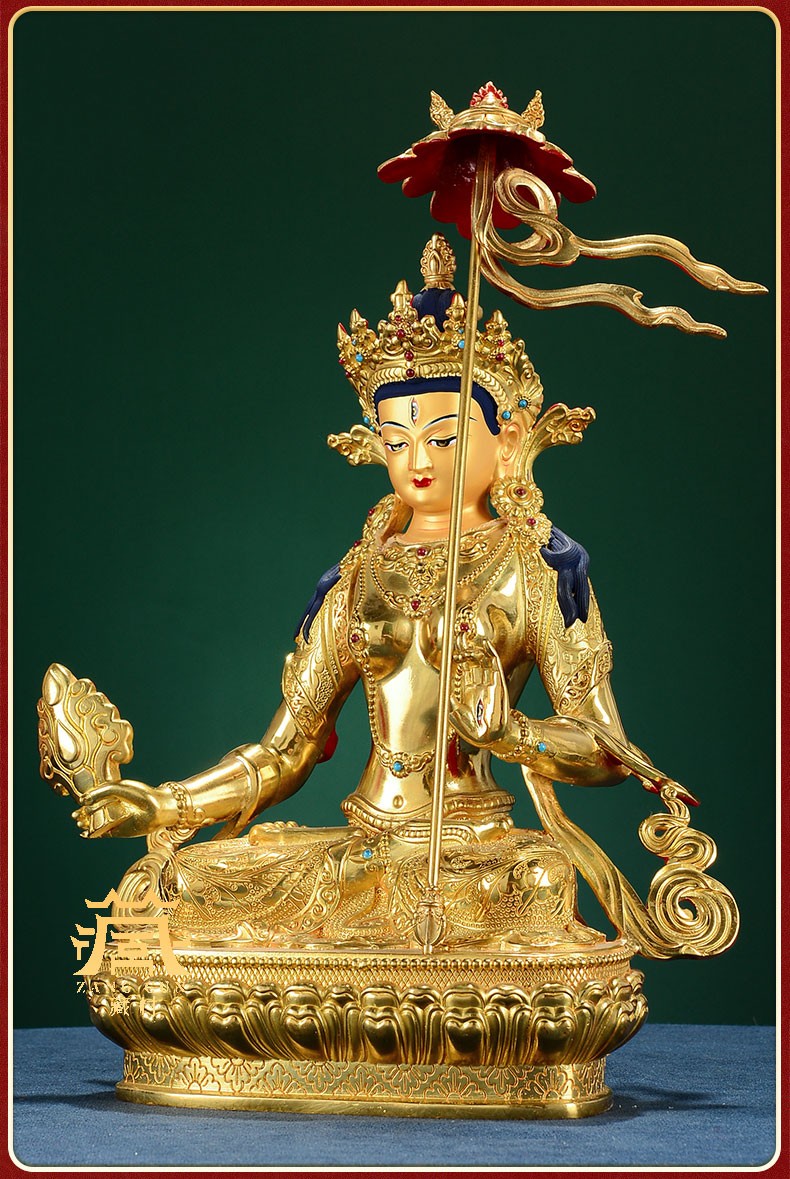 藏村 全铜鎏金大白伞盖佛母佛像摆件 藏传玄关佛堂供奉神像 5寸高约