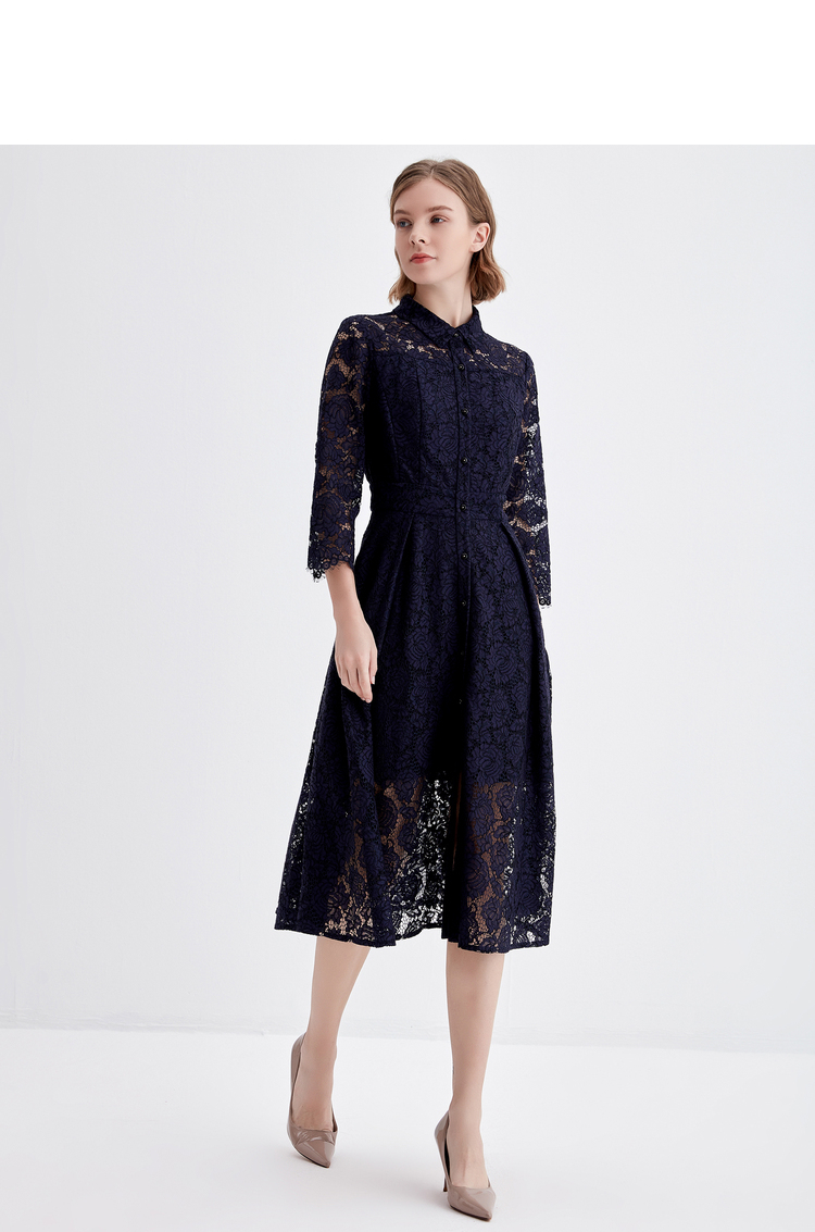 女装 连衣裙 欧柏兰奴(omnialuo) 欧柏兰奴2020年秋冬新款蕾丝衬衫领