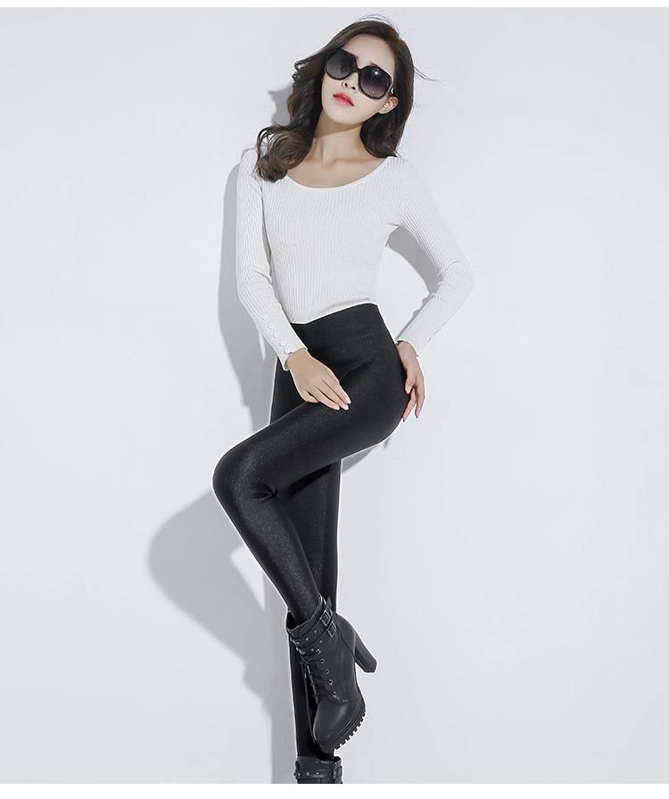 浪莎2021超柔绒光泽裤踩脚加绒打底裤女高腰小脚长裤保暖女裤女士女款