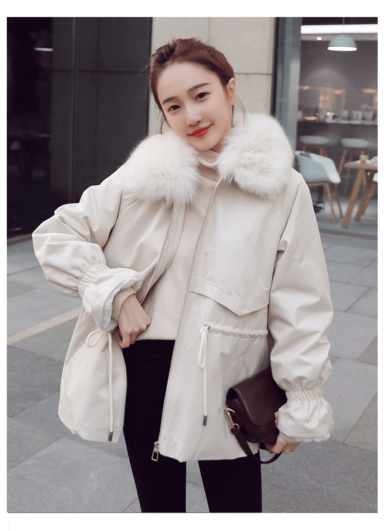 派克服女2020年冬装新款棉服韩版宽松百搭洋气小个子加绒工装外套 米