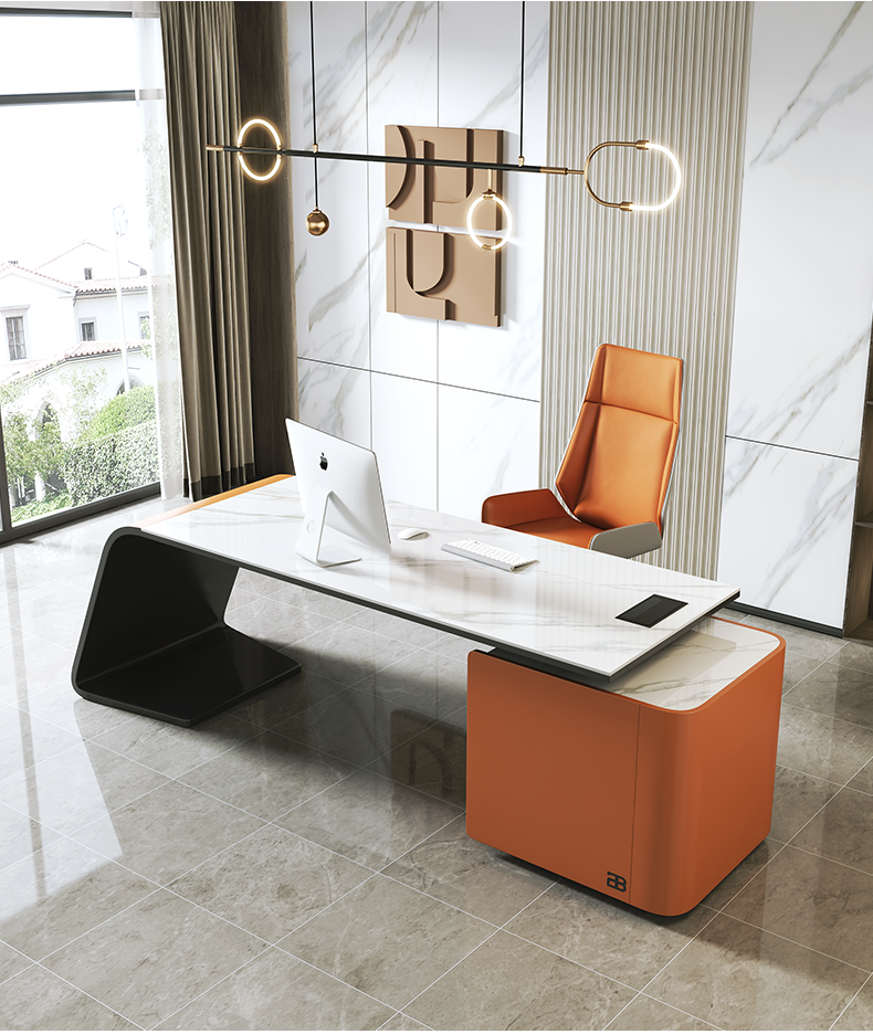 福锦(fujin) 岩板老板桌现代简约总裁大班台轻奢总经理办公桌椅侧柜