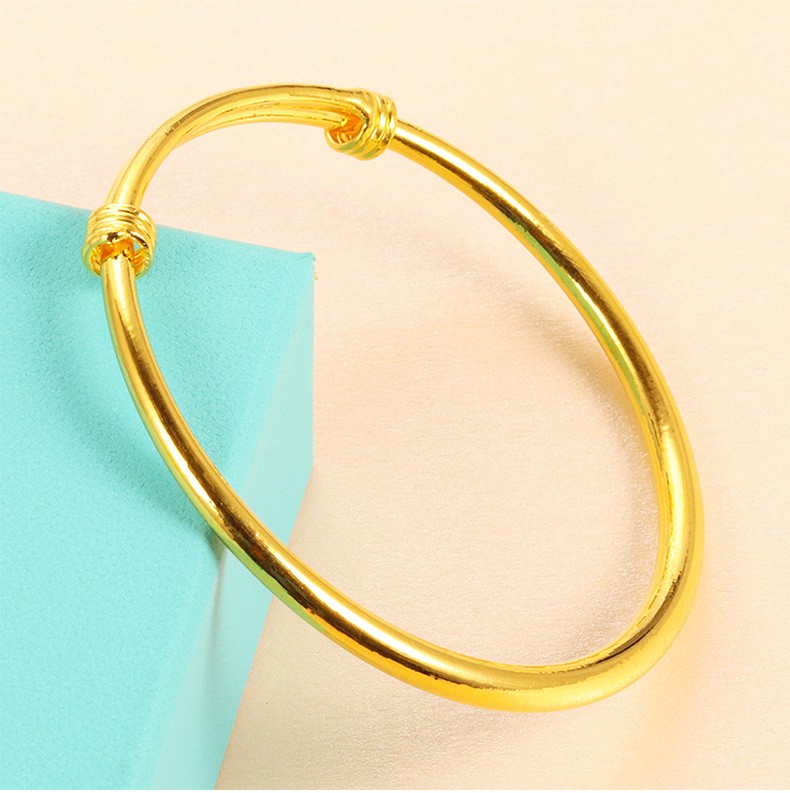 棠川 足金9999绕丝光面圆肚手镯光圈推拉黄金镯子送长辈送母 约41克