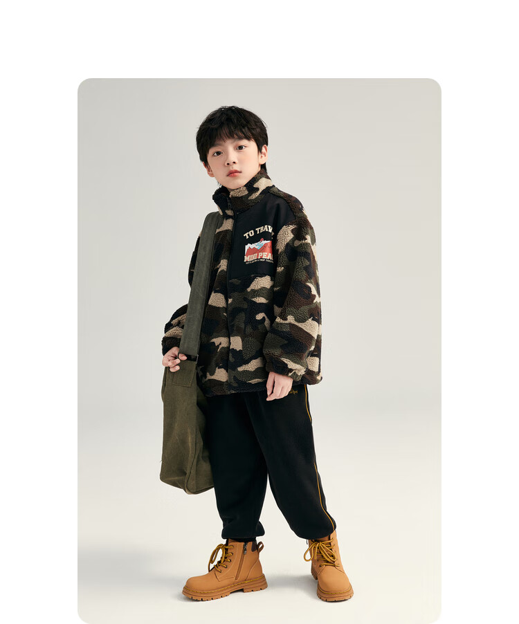 minipeace太平鸟童装男童加绒外套迷彩上装儿童仿摇粒绒夹克秋冬 彩花