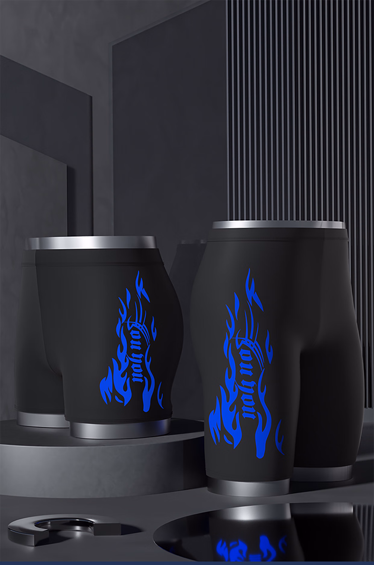 Herren Badehose Schnelltrocknend Große Größen Blaues Feuer Design_voghion.com