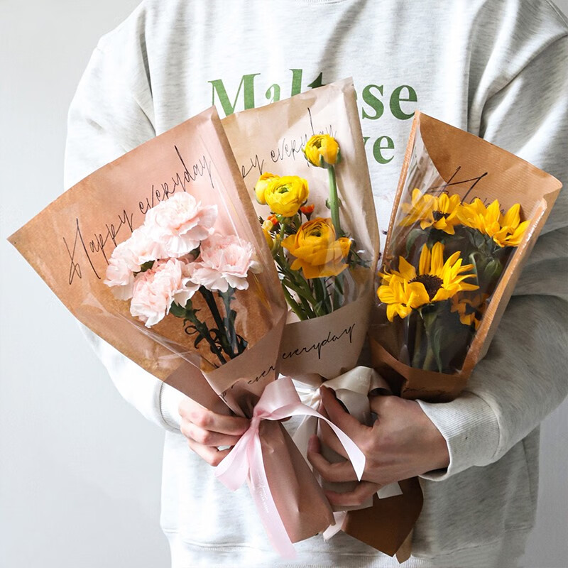 佳礼怡个 花束包装纸花店多支袋玫瑰包装袋防水牛皮纸包花袋花艺鲜花