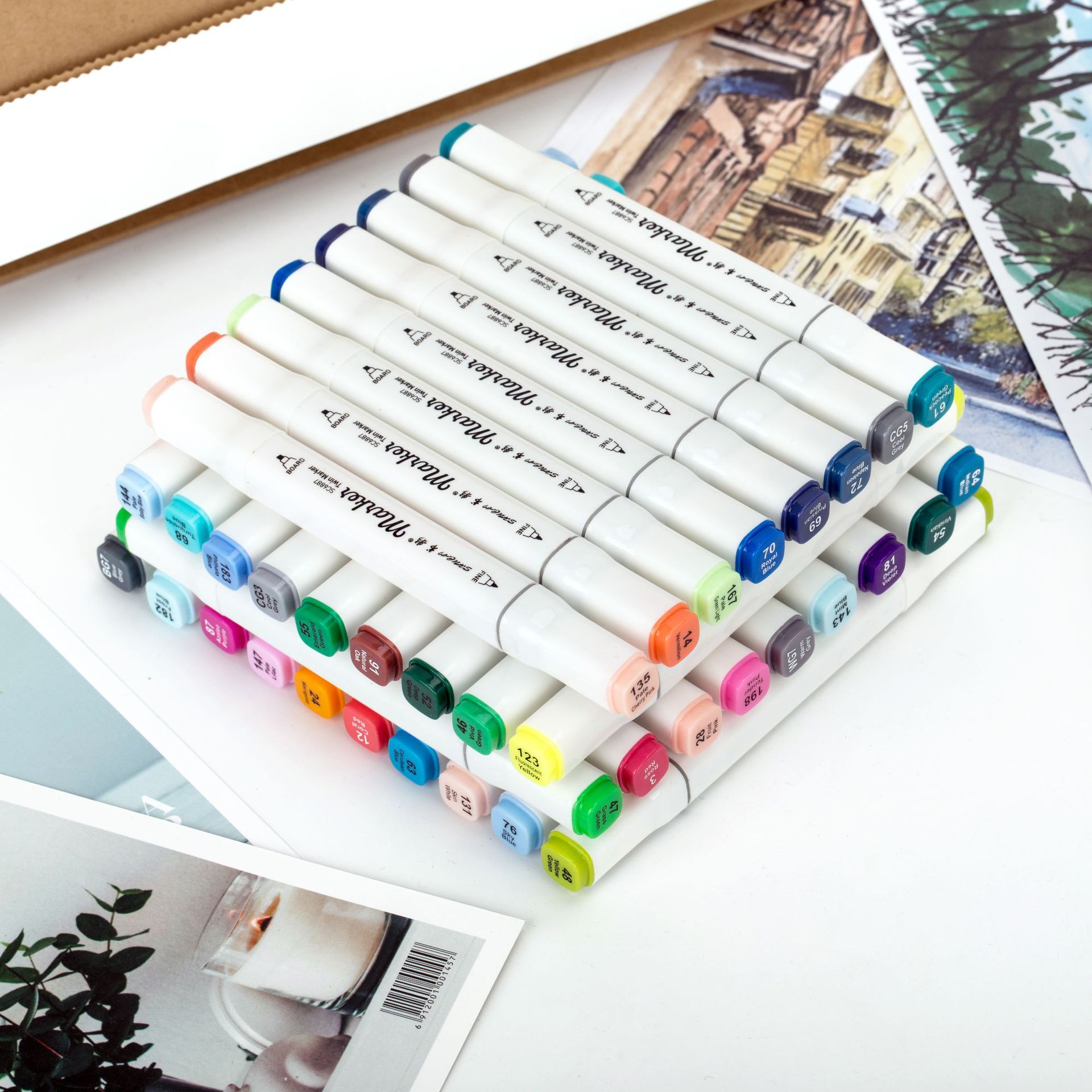 书彩马克笔双头书写油性快干美术绘画设计24色套装斜头涂鸦笔24152mm