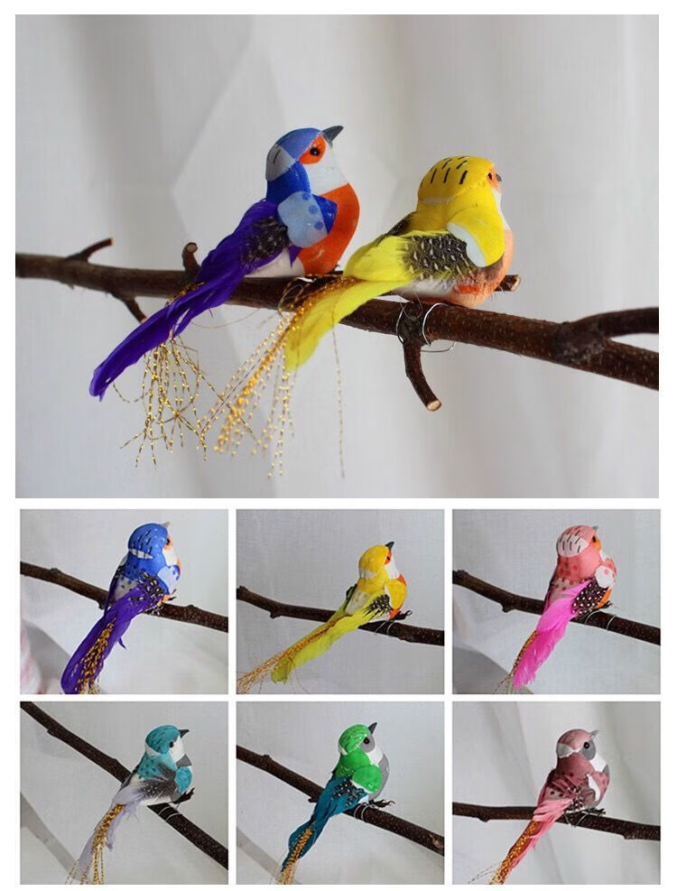 2020新款 创衿仿真小鸟模型花园庭院客厅装饰品摆件饰品羽毛泡沫彩色