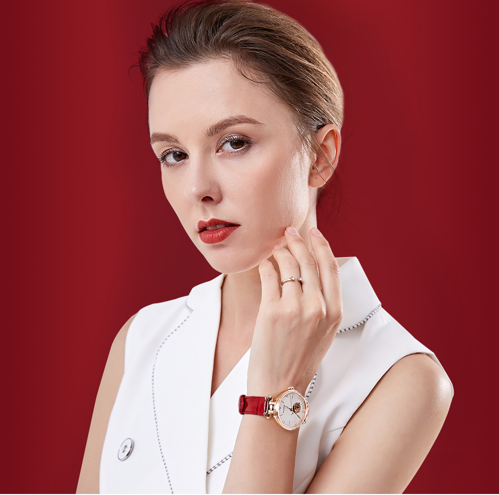 宝舵bowdor手表海豚音女士腕表镂空全自动机械机芯女生表时尚防水镶钻