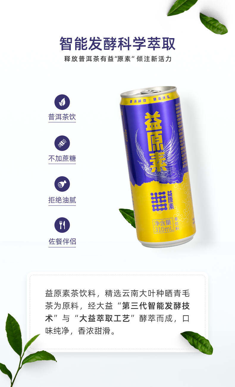 临期8月过期大益益原素普洱茶膳食纤维无蔗糖茶饮料310ml6瓶