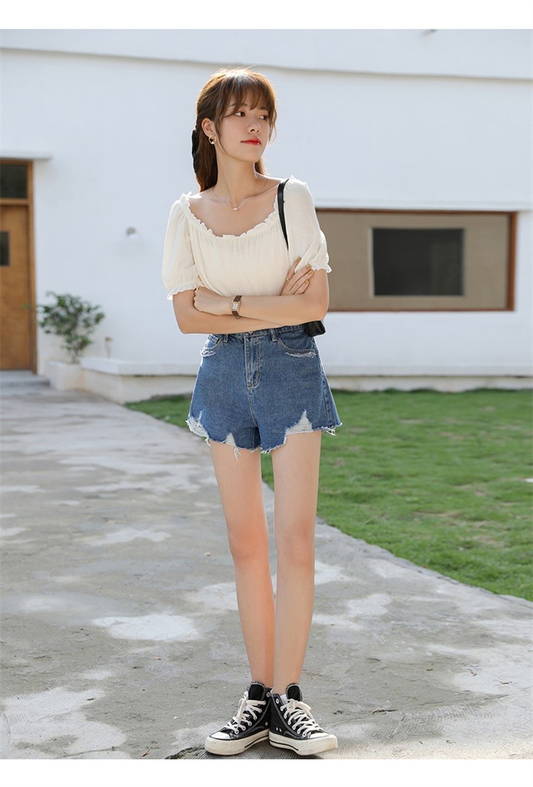 oooh型格女装牛仔短裤女高腰夏季五分宽松外穿裤子dm3023浅蓝25