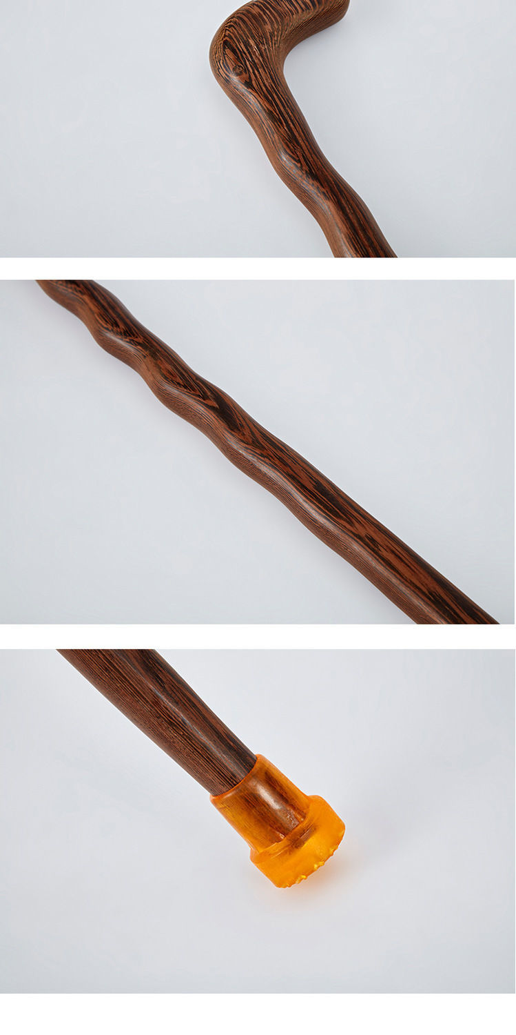 实木老年人木头拐杖四角防滑稳固鸡翅木龙头手杖一体结实轻便拐棍单脚