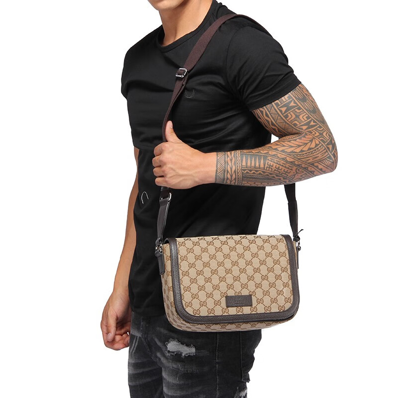 gucci古驰男包奢侈品男士双g纹单肩斜挎包棕色小号449172