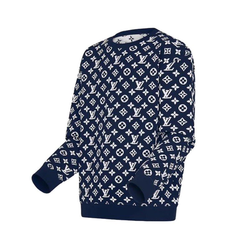 混纺经典monogram图案提花圆领长袖上衣1a8fhl 蓝色 xxxl【图片 价格