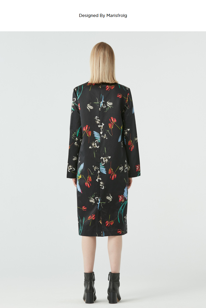 绿色出行marisfrolg玛丝菲尔印花连衣裙女秋季中长款时尚气质裙子花色