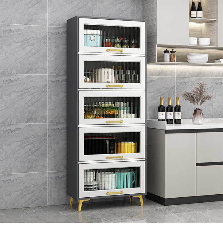 餐边柜现代简约玻璃厨房落地碗柜轻奢家用靠墙储物置物架 两层60厘米