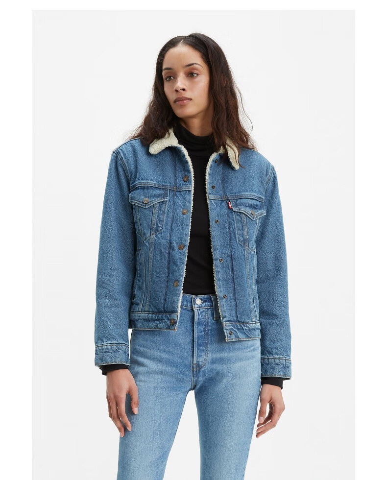 levis李维斯女士牛仔夹克2022冬季蓝色羊羔绒保暖情侣装休闲外套