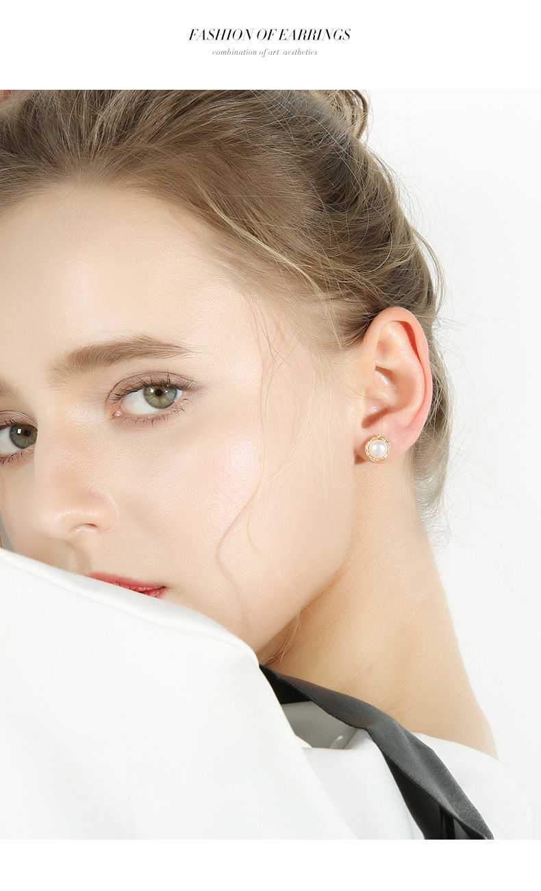 2020年新款珍珠耳环潮复古气质耳饰女纯银简约韩小巧国感耳钉 无耳洞