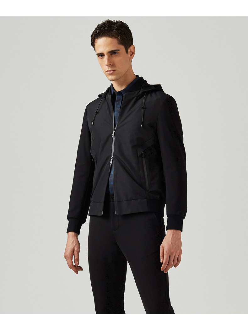 劲霸男装秋季新款短版茄克男士时尚可拆卸帽夹克外套hkda3224 黑色