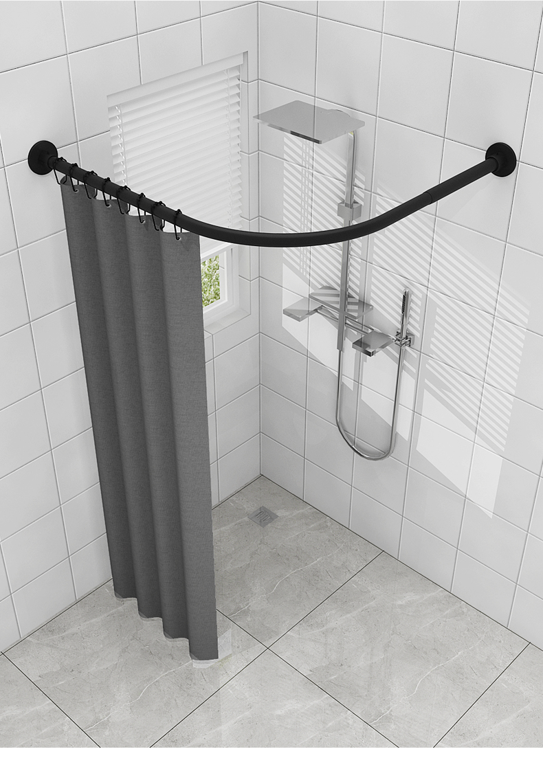 翎石弧形浴帘杆套装浴室浴帘套装免打孔卫生间洗澡隔断帘挂帘子防水布