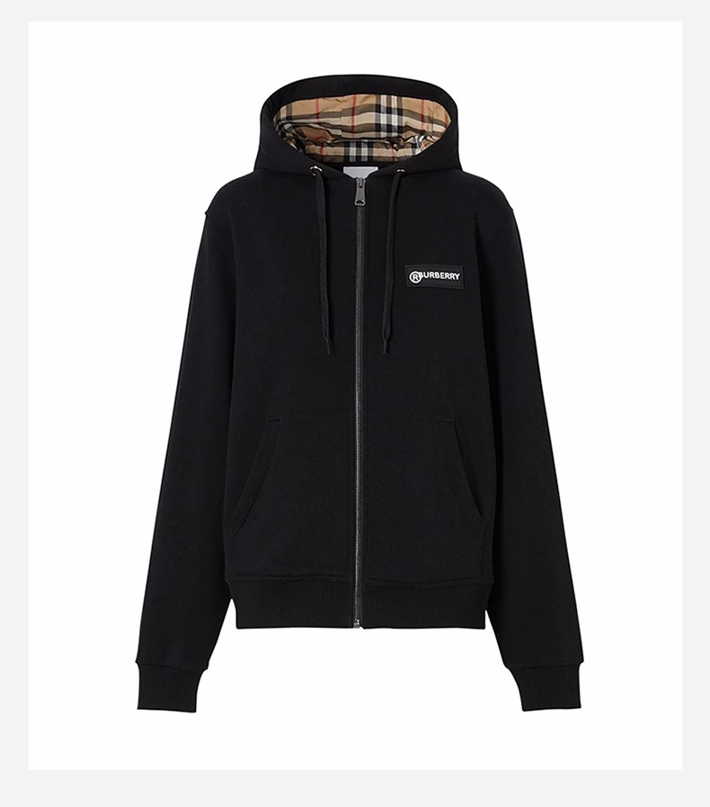 2020新款burberry巴宝莉女士vintage格纹装饰休闲连帽外套 黑色 m