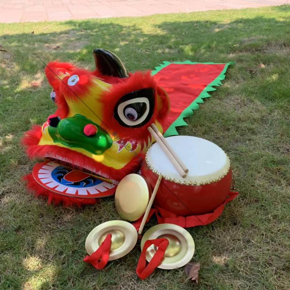 儿童舞狮道具醒狮小南狮佛山狮表演幼儿园舞狮子的狮子头套装玩具 6寸