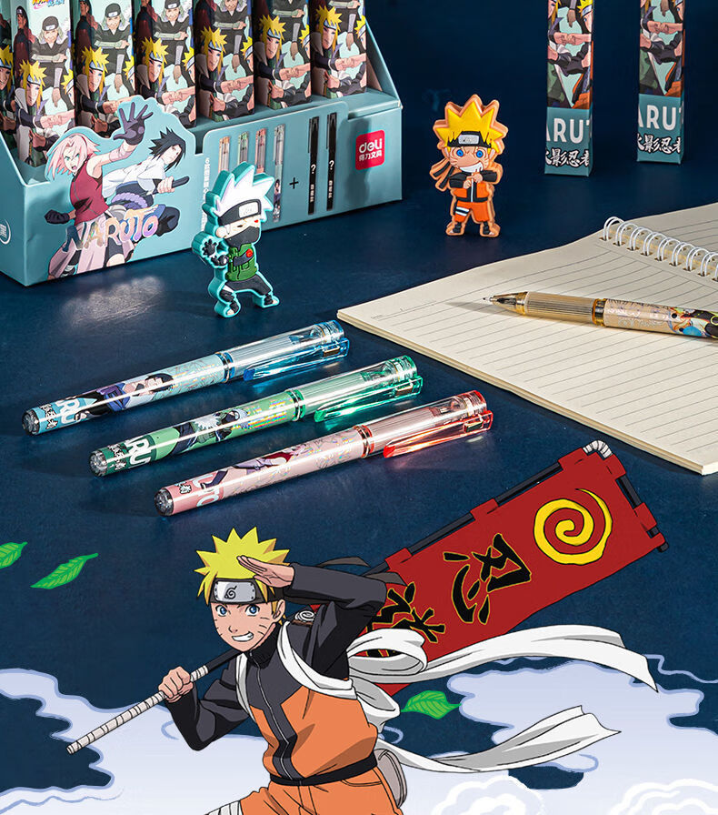 zanyang火影忍者限定中性笔05m速干全针管黑笔盲盒学生文具柱间水门