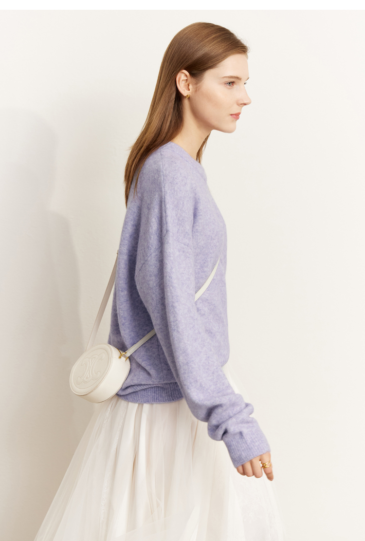 amii2022秋新款慵懒风宽松大落肩长袖羊毛混纺含羊驼毛毛衣 天空蓝 16