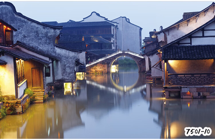 宝阁丽 中式水墨山水风景书房茶室壁纸壁画江南水乡餐厅包厢背景墙纸