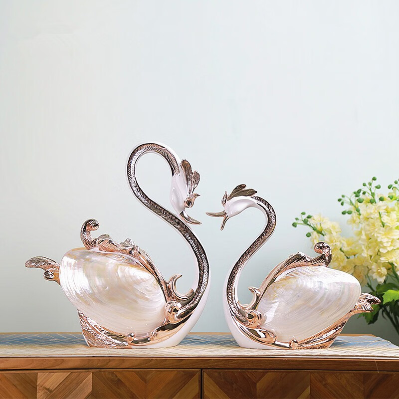 礼赫家饰 贝壳天鹅摆件一对客厅电视柜装饰创意工艺品高档新人闺蜜