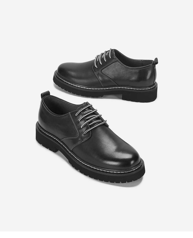 热风男鞋新款男士时尚商务休鞋皮鞋英伦风头层牛皮皮鞋 01黑色 38