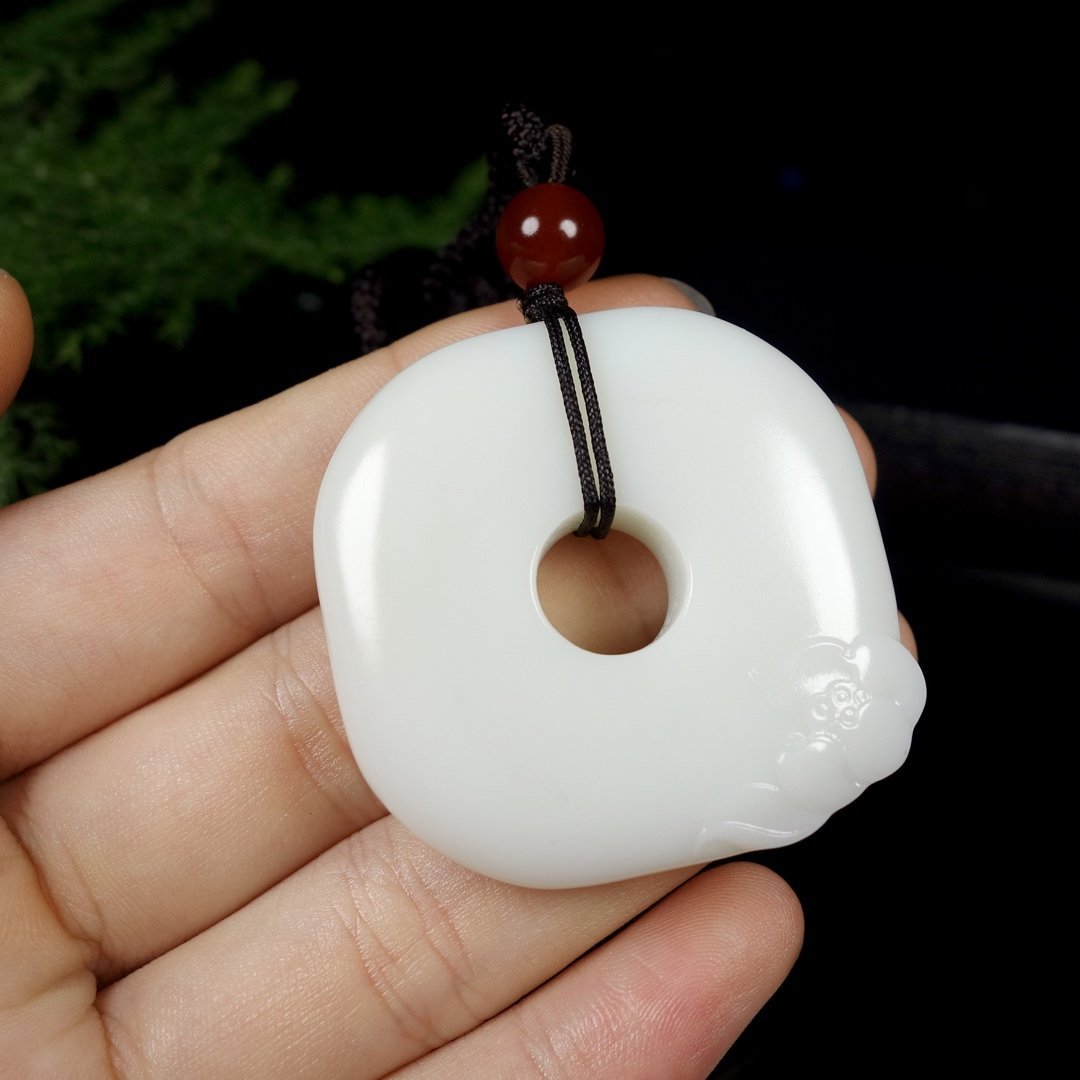 k&k 宝钰可刻字定制新疆和田玉雕花平安扣支持复检赠送证书盒子 回纹